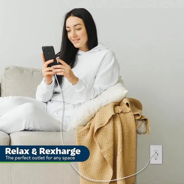 Alt view image 5 of 7 - TOPGREENER USB Outlet, Type C & Type A USB Wall Outlet, 15 Amp Tamper Resistant Receptacle Plug, Charging Power Outlet with USB Ports, Wall Plate Included, UL Listed, TU21536AC-W-6PCS, White, 6 Pack