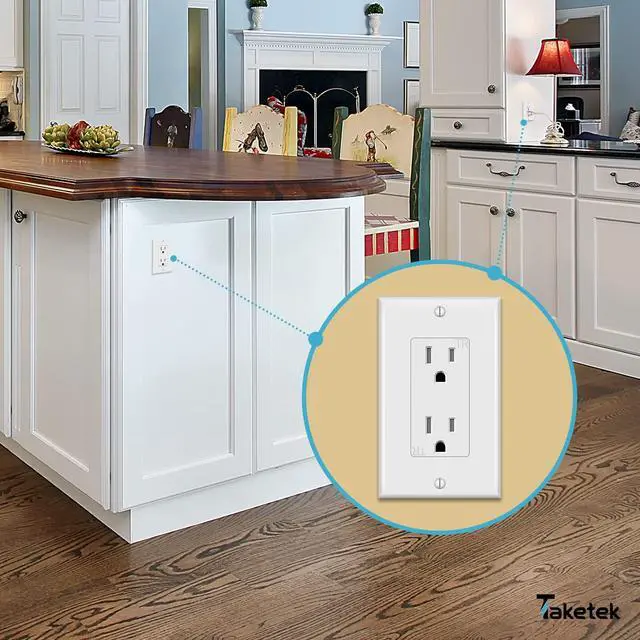 Alt view image 5 of 6 - Decorator Receptacle Outlet with Wall Plate, Tamper-Resistant Electrical Outlet, Residential Grade, 3-Wire, 15A 125V, Self-Grounding, 2-Pole, UL Listed, White (10 Pack)
