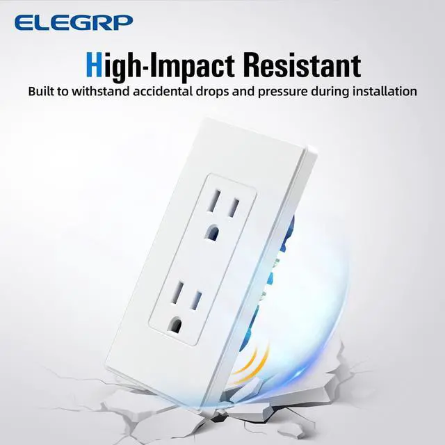 Alt view image 4 of 7 - ELEGRP Matte White Standard Decorator Electrical Wall Receptacle Outlet, 15A 125V, 2 Pole 3 Wire, Non- Tamper Resistant, NEMA 5-15R, Self-Grounding, Wall Plate Included, UL Listed, 10 Pack