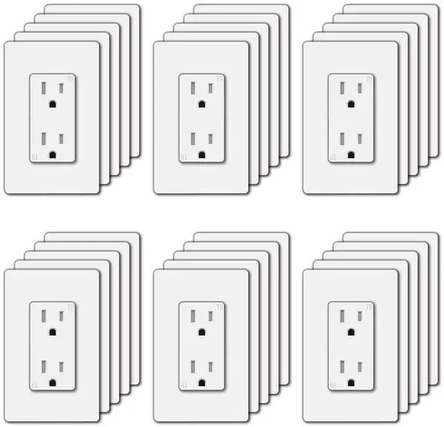 Main image of BESTTEN 30 Pack 15 Amp Decorator Wall Outlet, 15A Standard Electrical TR (Tamper Resistant) Receptacle, Screwless Wall Plate Included, Commercial and Residential Use, UL Listed, White