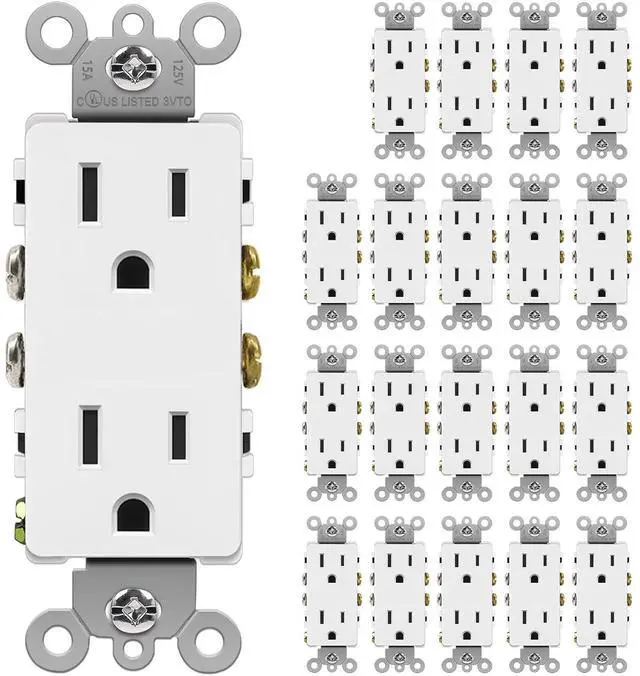 Main image of BESTTEN 20 Pack 15 Amp Decor Electrical Wall Outlet Receptacle, Non-Tamper-Resistant, 15A/125V/1875W, for Residential and Commercial Use, UL Listed, White
