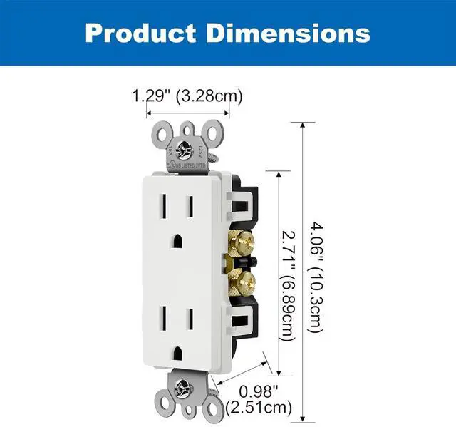 Alt view image 7 of 7 - BESTTEN 20 Pack 15 Amp Decor Electrical Wall Outlet Receptacle, Non-Tamper-Resistant, 15A/125V/1875W, for Residential and Commercial Use, UL Listed, White