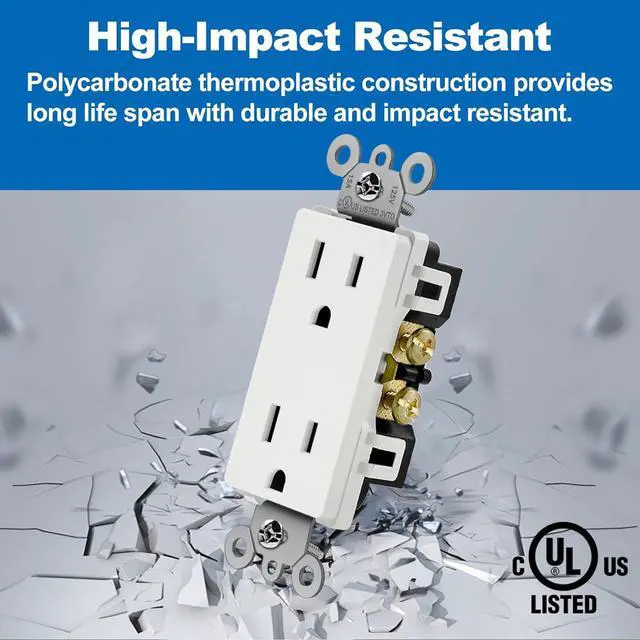 Alt view image 3 of 7 - BESTTEN 20 Pack 15 Amp Decor Electrical Wall Outlet Receptacle, Non-Tamper-Resistant, 15A/125V/1875W, for Residential and Commercial Use, UL Listed, White