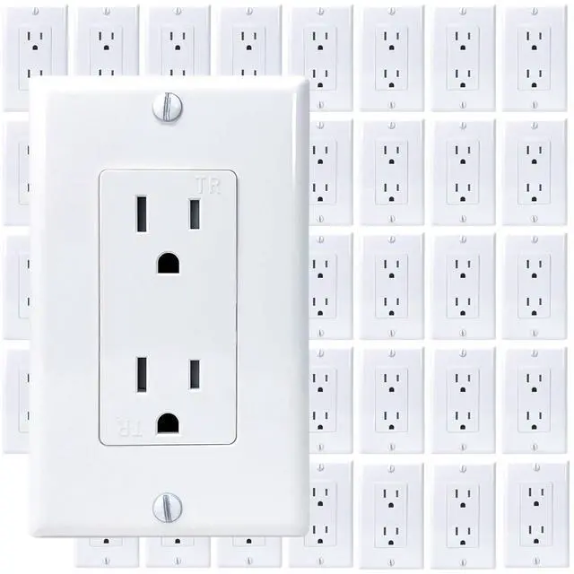Main image of [40-Pack] PROCURU 15 Amp Decorator Wall Outlet Receptacle, Tamper Resistant, Includes Wall Plate Covers, 125V, White, UL Certified