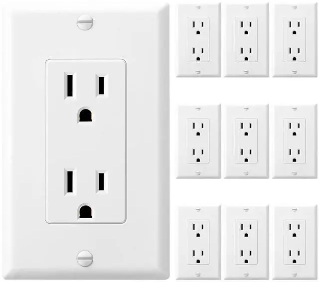 Main image of [10 Pack] DEWENWILS Decorator Receptacle Outlet with Wall Plate, 15 Amp Standard Electrical Wall Outlet, Non-Tamper Resistant, UL Listed, White