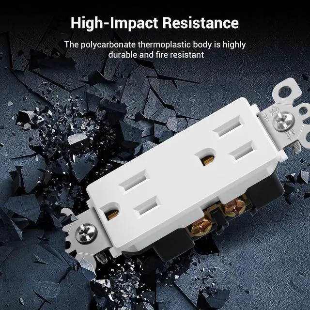 Alt view image 3 of 7 - [10 Pack] DEWENWILS Decorator Receptacle Outlet with Wall Plate, 15 Amp Standard Electrical Wall Outlet, Non-Tamper Resistant, UL Listed, White