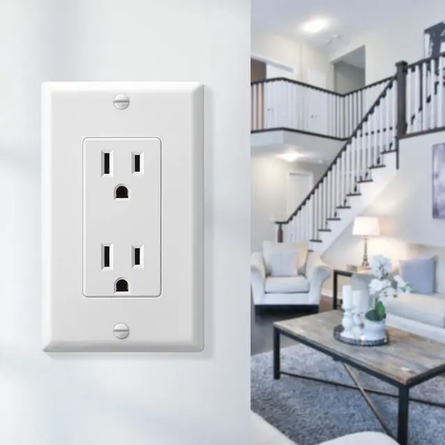 Alt view image 5 of 7 - [10 Pack] DEWENWILS Decorator Receptacle Outlet with Wall Plate, 15 Amp Standard Electrical Wall Outlet, Non-Tamper Resistant, UL Listed, White
