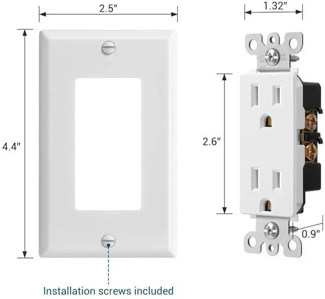 Alt view image 6 of 7 - [10 Pack] DEWENWILS Decorator Receptacle Outlet with Wall Plate, 15 Amp Standard Electrical Wall Outlet, Non-Tamper Resistant, UL Listed, White