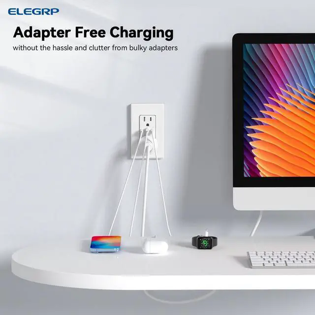 Alt view image 6 of 7 - ELEGRP USB Outlets, 30W 6.0 Amp USB C Outlets Receptacles, 3-Port USB Wall Outlet, 15 Amp Tamper-Resistant Outlet with 2 USB C Ports, UL Listed, Screwless Wall Plate Included, 10 Pack, Matte White