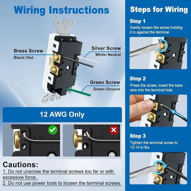 Alt view image 5 of 7 - BESTTEN 20 Amp Decorator Receptacle Outlet, Tamper-Resistant (TR) Electrical Outlet, Residential & Commercial Use, 20A/125V/2500W, UL Listed, 20 Pack, White