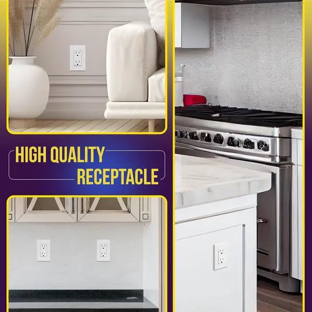 Alt view image 4 of 7 - ENERLITES Decorator Wall Receptacle Outlet, Tamper-Resistant Standard Electrical Wall Outlet, Residential Grade, 3-Wire, Self-Grounding, 2-Pole, 15A 125V, UL Listed, 61501-TR-W-10PCS, White (10 Pack)