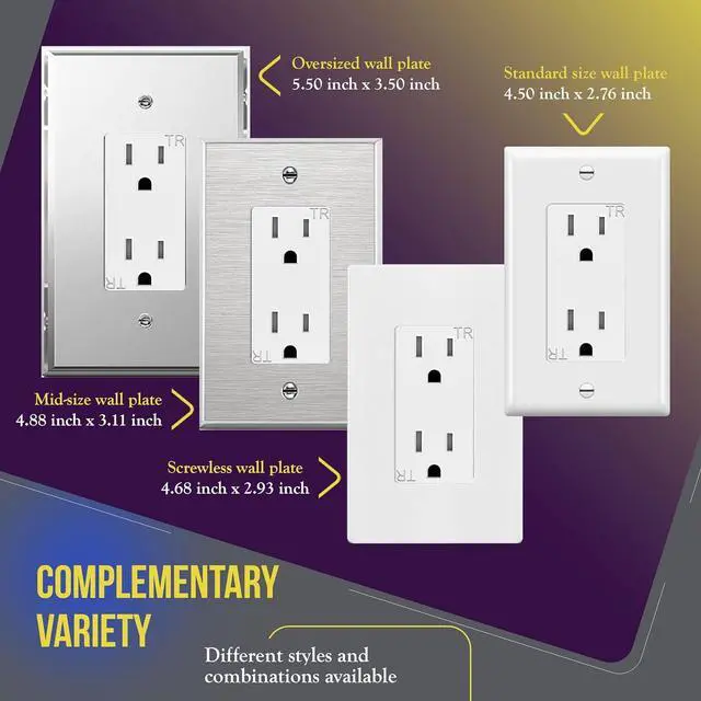 Alt view image 7 of 7 - ENERLITES Decorator Wall Receptacle Outlet, Tamper-Resistant Standard Electrical Wall Outlet, Residential Grade, 3-Wire, Self-Grounding, 2-Pole, 15A 125V, UL Listed, 61501-TR-W-10PCS, White (10 Pack)