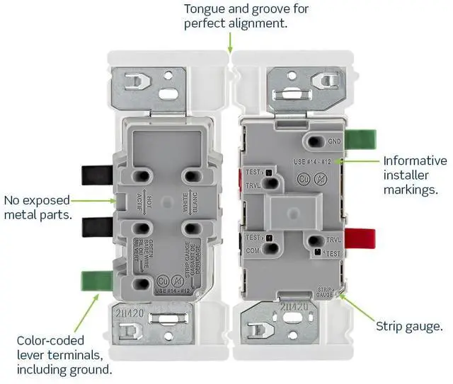 Alt view image 3 of 7 - Leviton Lever Edge 15 Amp Tamper-Resistant Duplex Wall Outlet, 10-Pack, E5325-MW, White