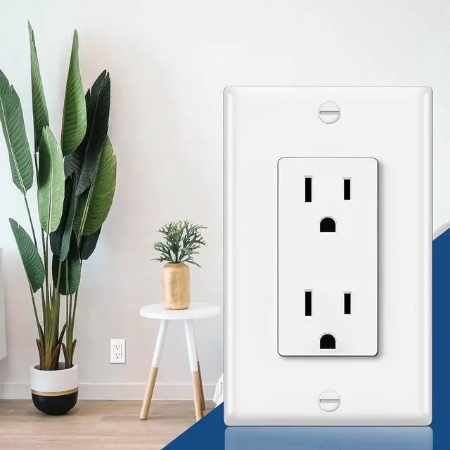 Alt view image 3 of 6 - ELECTECK 20 Pack Standard Decorator Electrical Wall Receptacle Outlet, 15A 125V, 2 Pole 3 Wire, Non-Tamper Resistant, Wallplate Included, Residential and Commercial Use, UL Listed, White