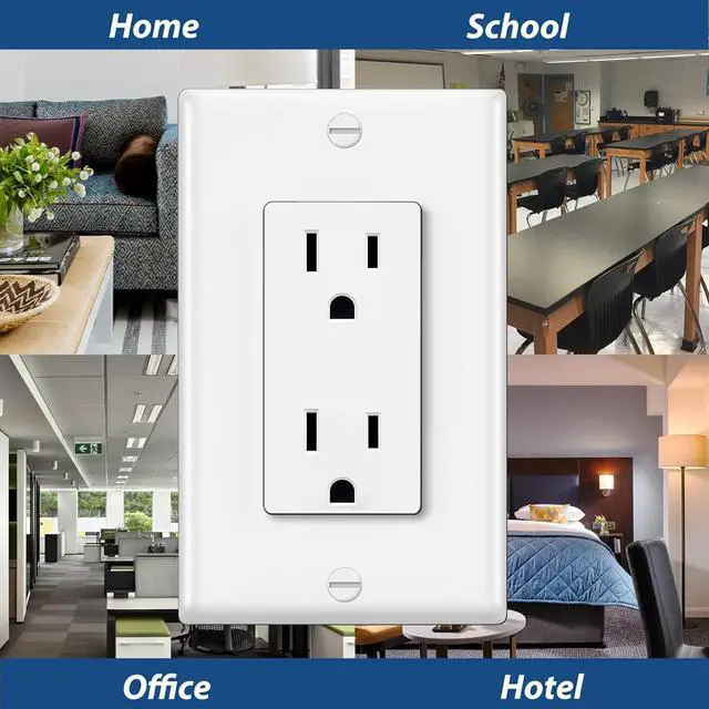 Alt view image 5 of 6 - ELECTECK 20 Pack Standard Decorator Electrical Wall Receptacle Outlet, 15A 125V, 2 Pole 3 Wire, Non-Tamper Resistant, Wallplate Included, Residential and Commercial Use, UL Listed, White