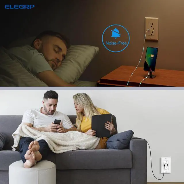 Alt view image 7 of 7 - ELEGRP USB Wall Outlets, 15 Amp USB C Wall Outlets Receptacles, Outlets with USB A and USB C Ports, Tamper Resistant Receptacle, Wall Plate Included, UL Listed, 5 Pack, White