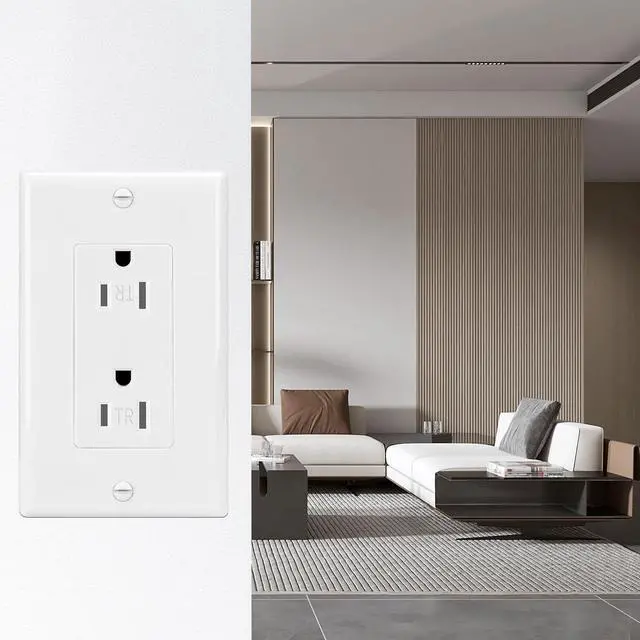 Alt view image 6 of 7 - ThunderWay Decorator Wall Receptacle Outlet, Child-Safe Tamper-Resistant, Residential and Commercial Use, Wallplate Included, 15A/125V, 2 Pole 3 Wire, UL Listed, White (10 Pack)