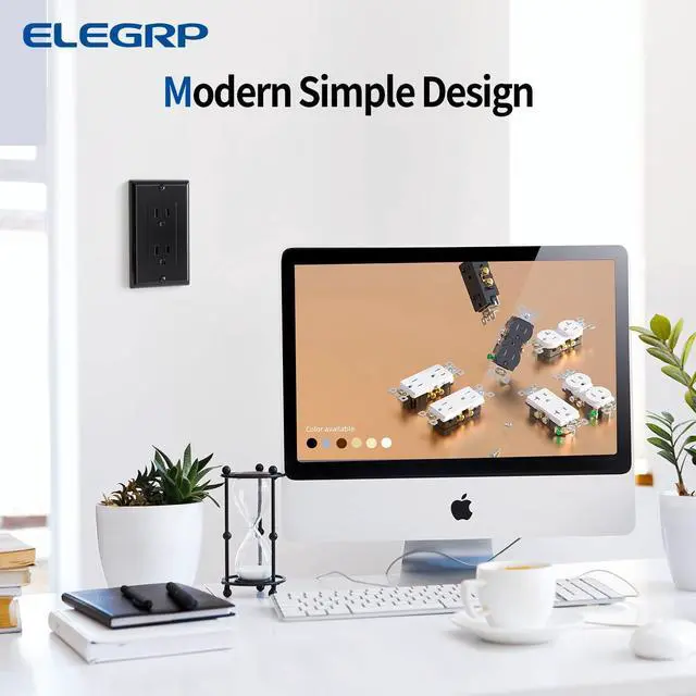 Alt view image 6 of 6 - ELEGRP Decorator Receptacle, 15A 125V Standard Electrical Wall Outlet, 2 Pole 3 Wire, Non-Tamper Resistant, NEMA 5-15R, Self-Grounding Residential Grade, w/Wall Plate, UL (Glossy Black, 10 Pack)