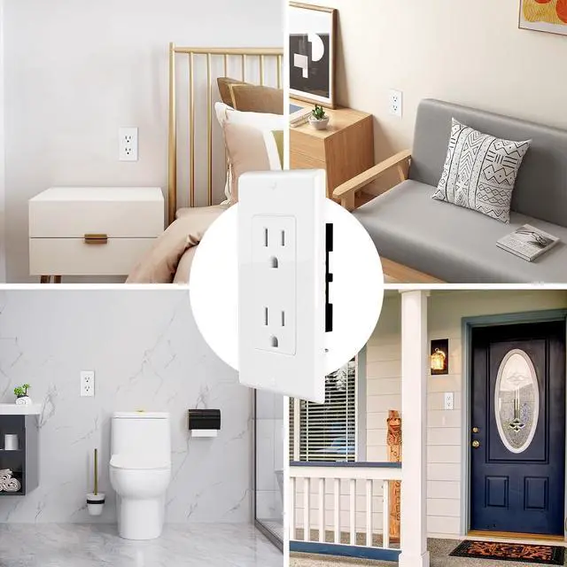 Alt view image 6 of 7 - 20 Pack - POWAWINI Standard Electrical Outlet 15 Amp, 2 Pole 3 Wire, Non-Tamper Resistant, NEMA 5-15R, Self-Grounding Residential Grade, UL Listed, White Decorator Receptacle with Wall Plate and Screw