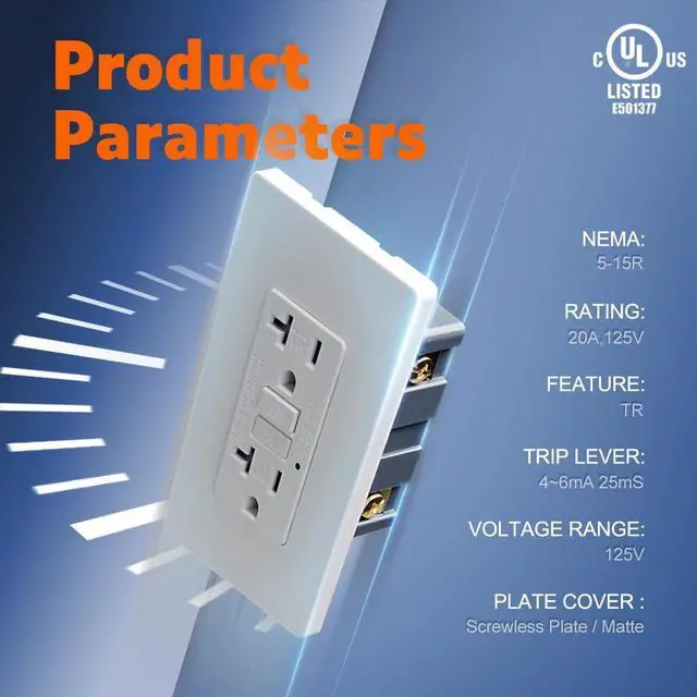 Alt view image 3 of 7 - 20 Amp GFCI Outlet, TR Tamper-Resisitant GFI Electrical Outlet with Thinner Design, Self-Test Ground Fault Circuit Interrupter with Screwless Wall Plate, UL Listed, Matte White, 6 Pack