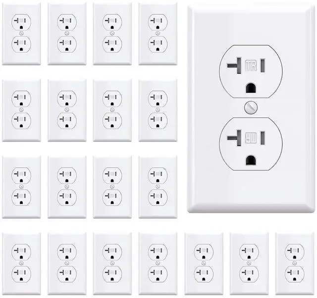Main image of AIDA 20 Amps Outlets Duplex Electrical Receptacle Outlets,Tamper Resistant,Heavy-Duty Receptacle Wall Outlet,Residential,TR,3-Wire, Self-Grounding Clip,Wall Plate Included,UL Listed (20 Pack, White)