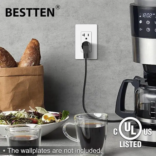 Alt view image 4 of 7 - BESTTEN 10 Pack 20 Amp Decorator Wall Receptacle Outlet, Non-Tamper-Resistant, 20A/125V/2500W, Residential and Commercial Use, UL Listed, White