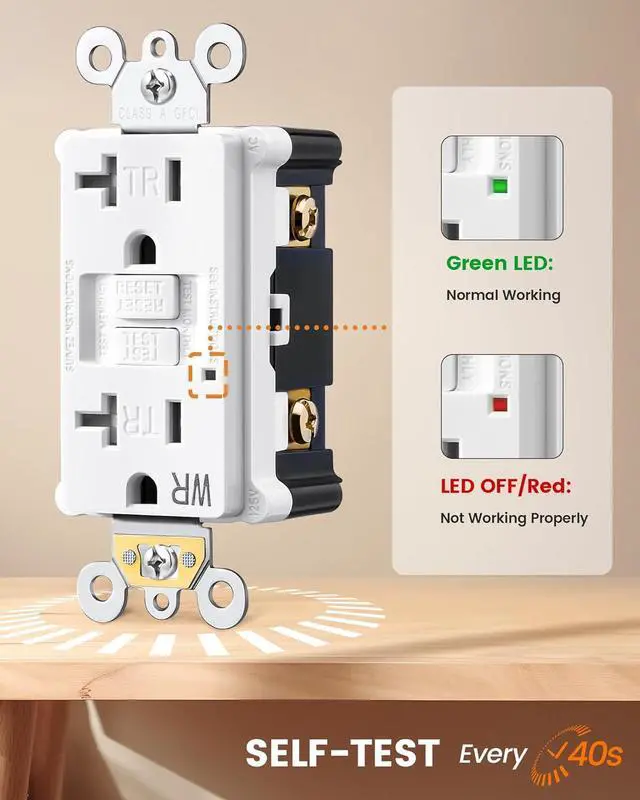 Alt view image 2 of 7 - SURAIELEC GFCI Outlet 20 Amp, 10 Pack Self-Test GFI Electrical Outlets, Tamper&Weather-Resistant, GFCI Receptacle with Screwless Wall Plates, GFCI for Bathroom, Kitchen, and Outdoor, UL Listed, White