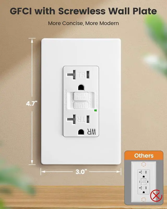 Alt view image 4 of 7 - SURAIELEC GFCI Outlet 20 Amp, 10 Pack Self-Test GFI Electrical Outlets, Tamper&Weather-Resistant, GFCI Receptacle with Screwless Wall Plates, GFCI for Bathroom, Kitchen, and Outdoor, UL Listed, White