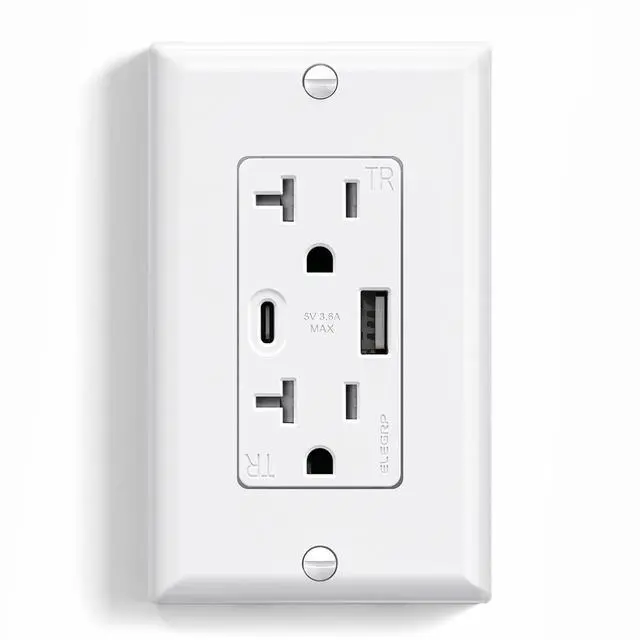 Main image of ELEGRP Wall Outlet, 20 Amp C Wall Outlets Receptacles, Outlets with A and C Ports, Tamper Resistant Receptacle, Wall Plate Included, UL Listed, 1 Pack, White