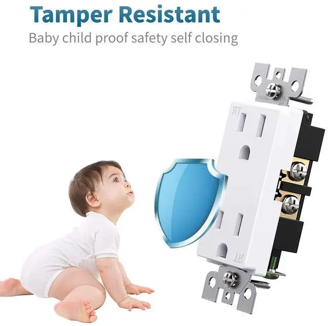 Alt view image 3 of 7 - Micmi Decorator Receptacle Outlet, Decorative Socket Outlet, 15 Amp 125 Volt, Tamper Resistant, Grounding UL Listed White (15A Outlet with wallplates 10pack)