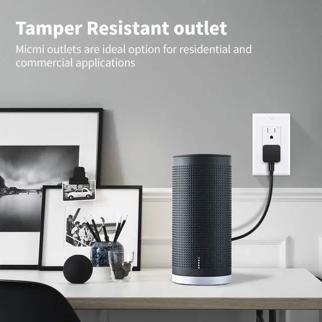 Alt view image 7 of 7 - Micmi Decorator Receptacle Outlet, Decorative Socket Outlet, 15 Amp 125 Volt, Tamper Resistant, Grounding UL Listed White (15A Outlet with wallplates 10pack)