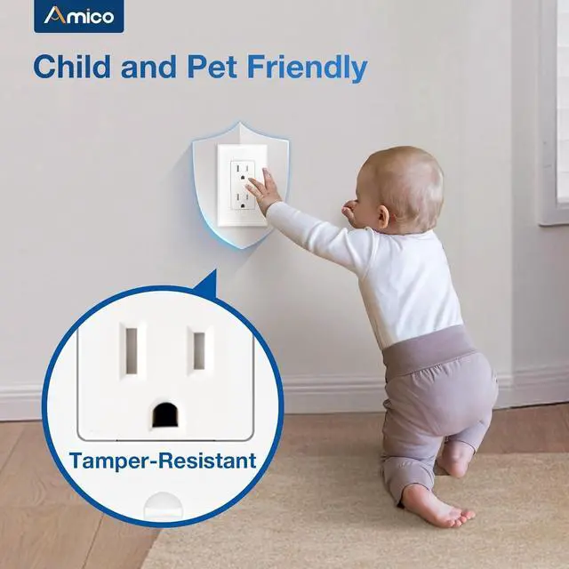 Alt view image 4 of 7 - 50 Pack Wall Outlet, 15 Amp Outlets, UL Listed, Tamper Resistant Standard Electrical Outlet, Decorator Receptacle with Wall Plate, Suitable for Home and Business, 125V/1875W, White