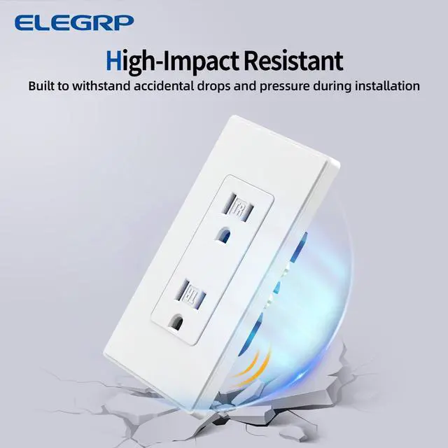 Alt view image 4 of 7 - ELEGRP Matte White Decorator Wall Receptacle Outlets, Tamper Resistant 15 Amp Standard Electrical Wall Outlet, Residential Grade, Self-grounding, 125V, Mid Size Wall Plate Included, UL Listed, 10 Pack