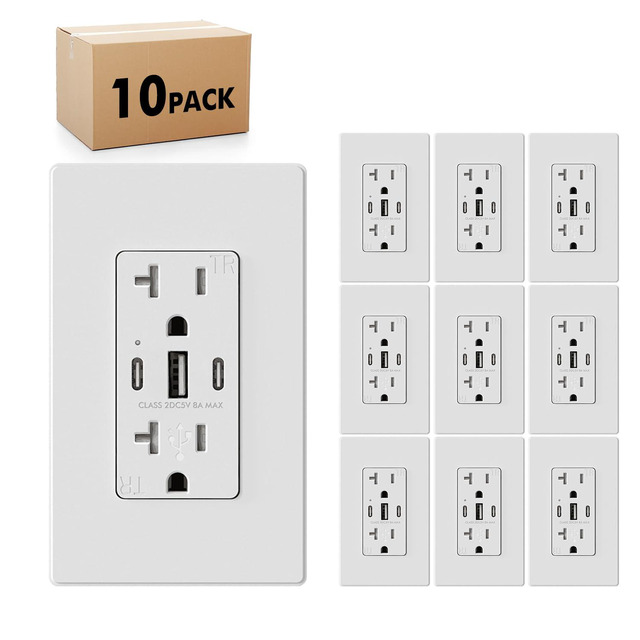 Micmi USB C Wall Outlet, 30W 6.0 Amp 3-Port USB C Outlet 30w 6 0 Amp 3 Port Usb C Outlet 15a Tamper Resistant Receptacle With Dual Type C And A Ports Ul And Fcc Listed Wall Plate Included Matte White 1pack