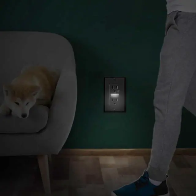 Alt view image 7 of 7 - Black Wall Outlet Receptacle with Night Light,Electrical Receptacle Outlets,15A 125V, 2 Pole 3 Wire,Wall Plate Included,4 Pack
