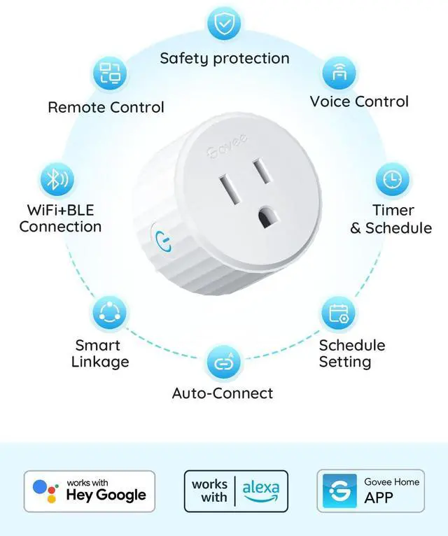 Alt view image 7 of 7 - Govee Smart Plug, WiFi Plugs Work with Alexa & Google Assistant, Smart Outlet with Timer & Group Controller, WiFi Outlet for Home, No Hub Required, ETL & FCC Certified, 2.4G WiFi Only, 4 Pack