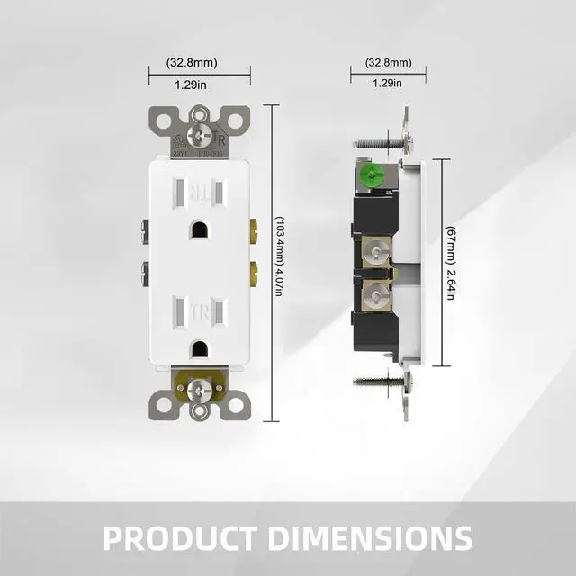 Alt view image 2 of 6 - ThunderWay 20-Pack of Tamper-Resistant Decorator Wall Receptacles, UL Listed, Residential Grade, Self-Grounding, 2-Pole, 15A 125V, 1875W, White