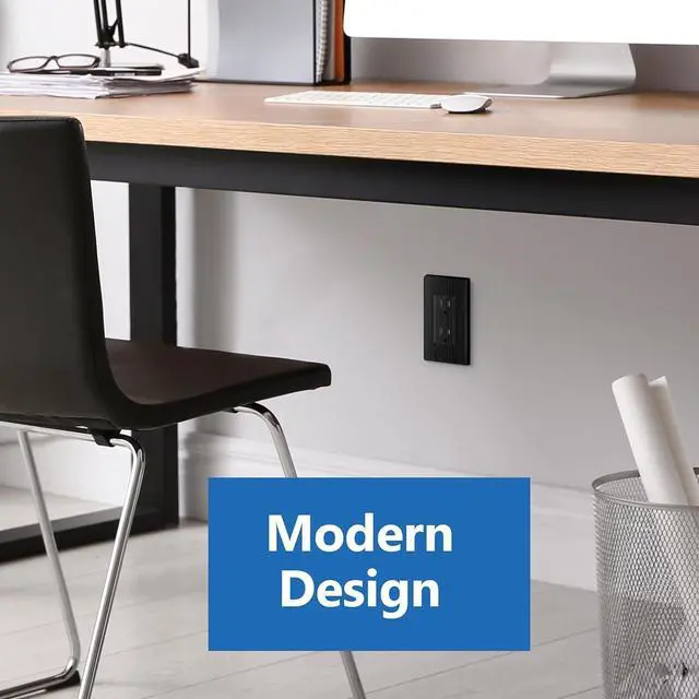 Alt view image 7 of 7 - LIDER Brushed Finish Decorator Receptacle, Child Safe Tamper-Resistant Wall Outlet, Residential Grade, Self-Grounding, 15A 125V, UL Listed, Brushed Black, 5 Pack