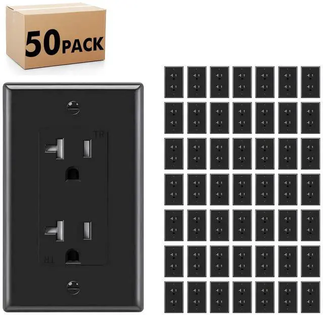 Main image of Micmi Decorator Receptacle Outlet, Tamper Resistant, Decorative Receptacle Outlet, 20Amp 125Volt, Grounding with Wall Plate UL Listed (50 Pack, Black, 20Amp Outlet)