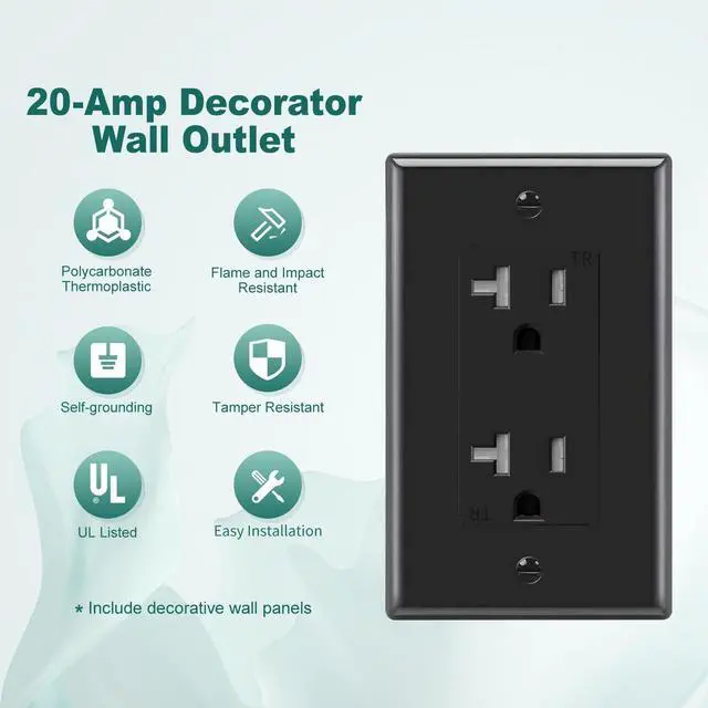 Alt view image 2 of 7 - Micmi Decorator Receptacle Outlet, Tamper Resistant, Decorative Receptacle Outlet, 20Amp 125Volt, Grounding with Wall Plate UL Listed (50 Pack, Black, 20Amp Outlet)