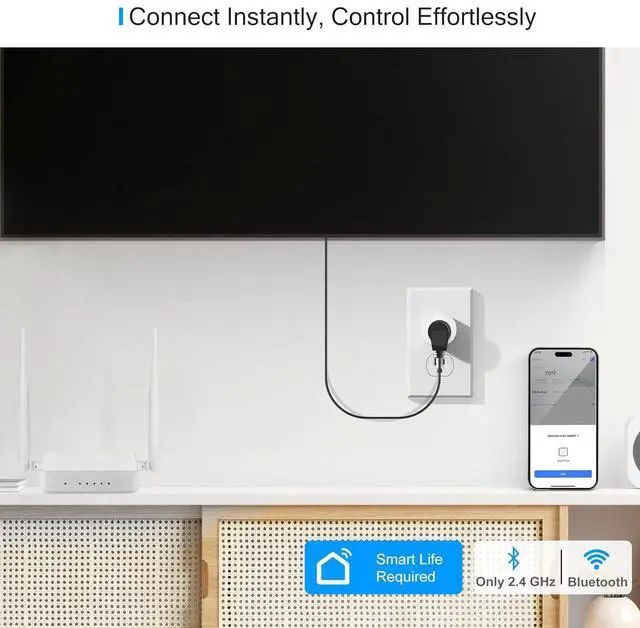 Alt view image 2 of 7 - EIGHTREE Smart Plug 2025 Upgrade to 15A, Bluetooth & Wi-Fi Outlet Plug Dual Connection, Voice Control, Remote Control Outlet Timer Indoor, Smart Plugs That Work with Alexa & Google, 2.4GHz Wi-Fi Only