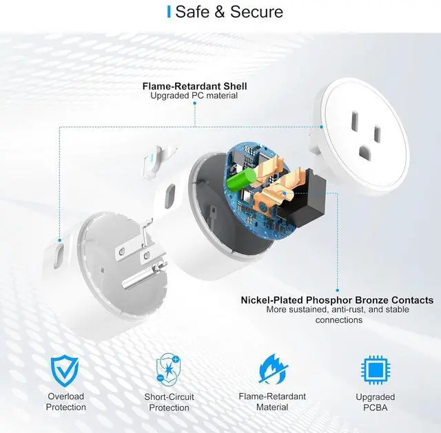 Alt view image 5 of 7 - EIGHTREE Smart Plug 2025 Upgrade to 15A, Bluetooth & Wi-Fi Outlet Plug Dual Connection, Voice Control, Remote Control Outlet Timer Indoor, Smart Plugs That Work with Alexa & Google, 2.4GHz Wi-Fi Only