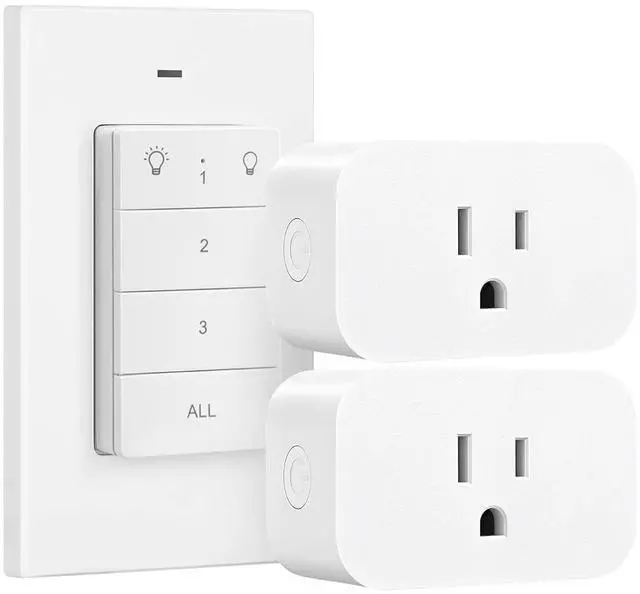 Main image of DEWENWILS Remote Control Outlet, Wall Mounted Wireless Light Switch, 2 Independent Control Sockets Electrical Remote Outlet Switch for Plug in Pendant Light, No Wiring,100 Ft Range, FCC Listed
