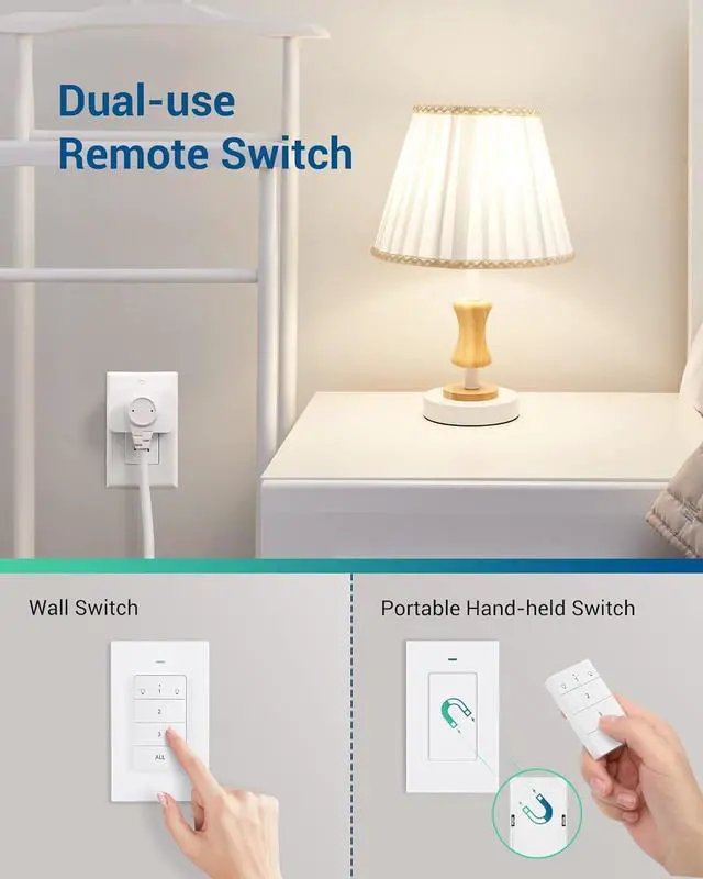 Alt view image 2 of 7 - DEWENWILS Remote Control Outlet, Wall Mounted Wireless Light Switch, 2 Independent Control Sockets Electrical Remote Outlet Switch for Plug in Pendant Light, No Wiring,100 Ft Range, FCC Listed