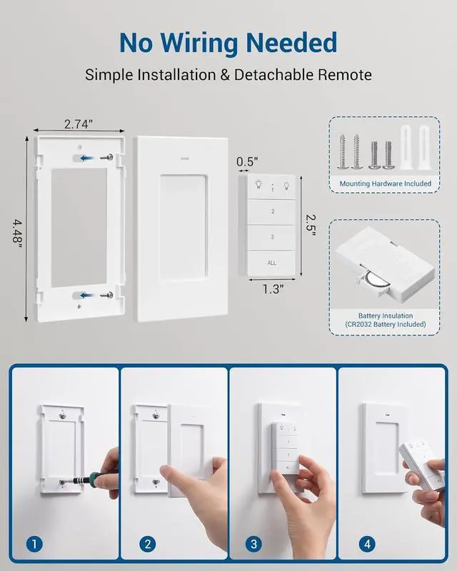 Alt view image 6 of 7 - DEWENWILS Remote Control Outlet, Wall Mounted Wireless Light Switch, 2 Independent Control Sockets Electrical Remote Outlet Switch for Plug in Pendant Light, No Wiring,100 Ft Range, FCC Listed