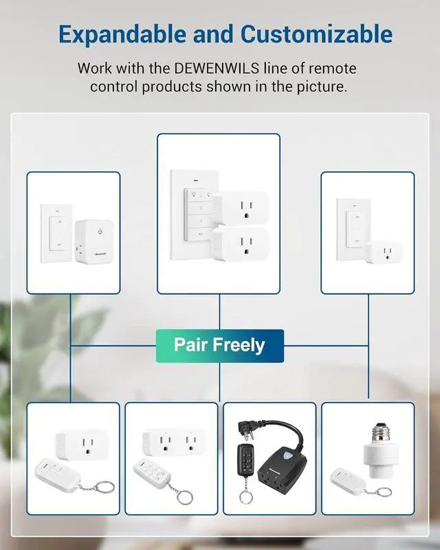 Alt view image 7 of 7 - DEWENWILS Remote Control Outlet, Wall Mounted Wireless Light Switch, 2 Independent Control Sockets Electrical Remote Outlet Switch for Plug in Pendant Light, No Wiring,100 Ft Range, FCC Listed