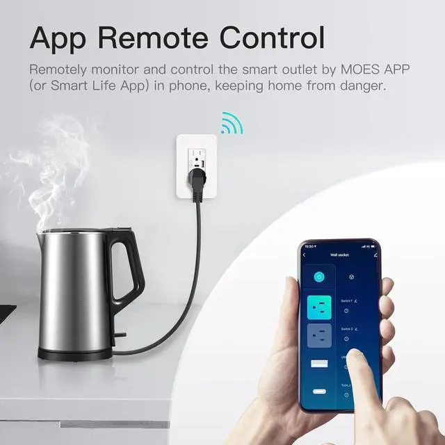 Alt view image 6 of 7 - MOES Smart USB Wall Outlet Receptacle with Type-C & Type-A Charger, 2.4GHz Wi-Fi in-Wall Plug Socket, Remote Individual Control On/Off 15Amp, NO Hub Required