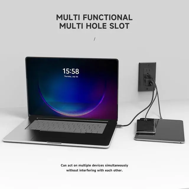 Alt view image 5 of 7 - Black USB Outlet, 15 Amp TR Receptacle, 30W 6.0A Charging Electrical Socket with 3-Port, USB C & USB A Port, UL Listed, Wall Plate Included, 2 Pack