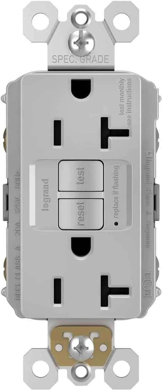 Alt view image 2 of 5 - Legrand Radiant 2097GRYCCD12 20 Amp GFCI Self Test Decorator Duplex Outlet, Gray with Screwless Wall Plate (1 Count)