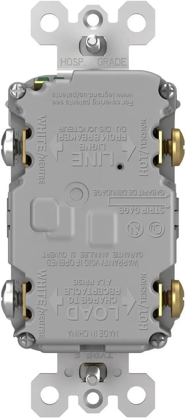 Alt view image 5 of 5 - Legrand Radiant 2097GRYCCD12 20 Amp GFCI Self Test Decorator Duplex Outlet, Gray with Screwless Wall Plate (1 Count)
